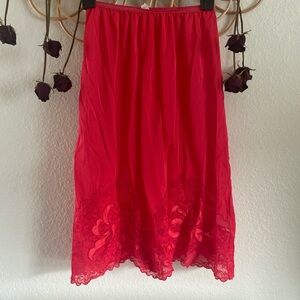 Vintage red slip skirt w/ scallop & heart lace edge